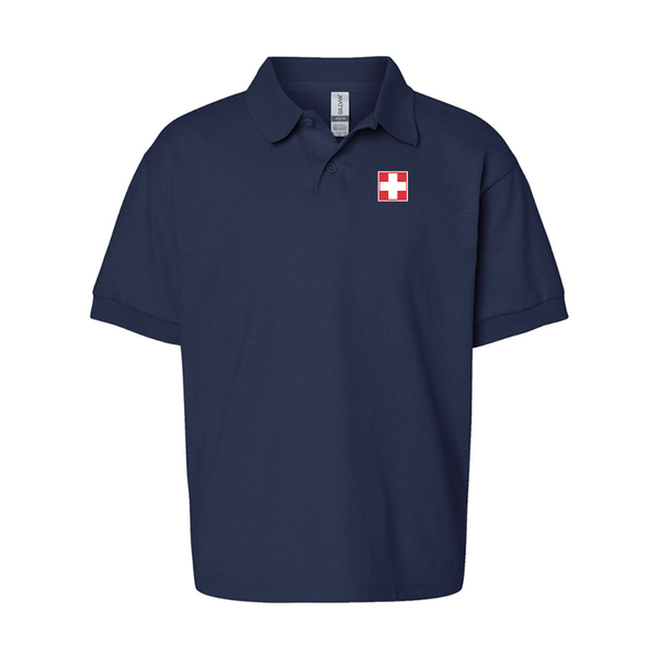 Youth  Switzerland National Football Soccer Team Gildan Dry Blend Jersey Polo