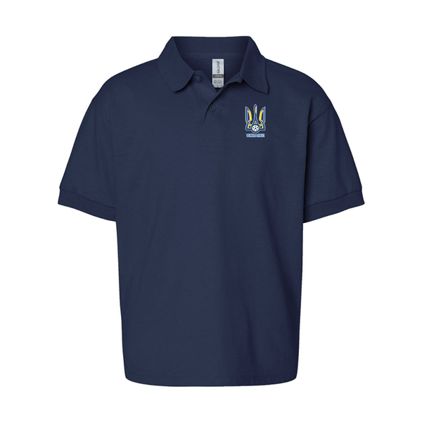 Youth Ukraine National Football Soccer Team Gildan Dry Blend Jersey Polo