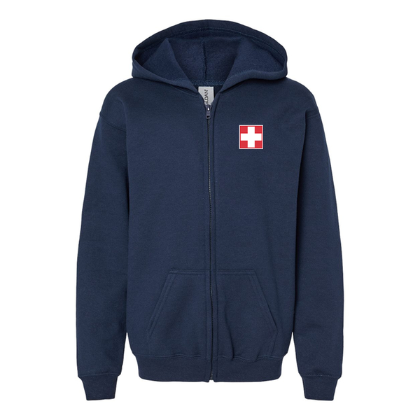 Gildan Heavy Blend Youth  Switzerland National Football Soccer Team  Full Zip Hooded Sweatshirt