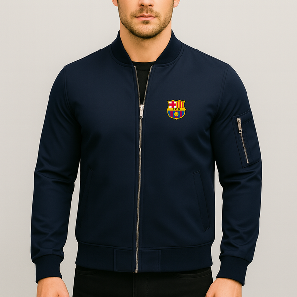 Men's F.C. Barcelona Soccer Lightweight Bomber Jacket Windbreaker Softshell Varsity Jacket Coat