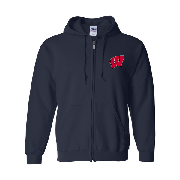 Men's Wisconsin Badgers Gildan  Heavy Blend Full Zip Hooded Sweatshirt