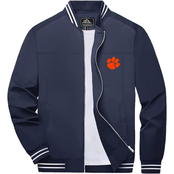 Men's Clemson Tigers Lightweight Zip-Up Bomber Jacket with Ribbed Collar and Cuffs Versatile Casual Outerwear