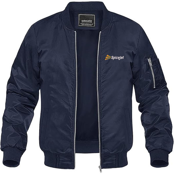 Men's SpiceJet Logo  Lightweight Bomber Jacket Windbreaker Softshell Varsity Jacket Coat