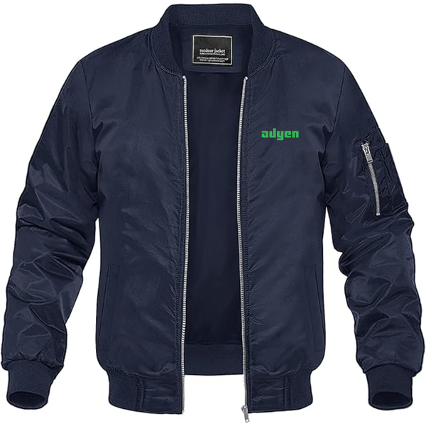 Men's Adyen Logo Lightweight Bomber Jacket Windbreaker Softshell Varsity Jacket Coat