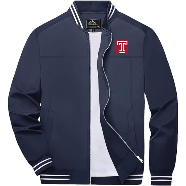 Men's  Temple Owls Zip-Up Bomber Jacket Ribbed Collar and Cuffs Outerwear