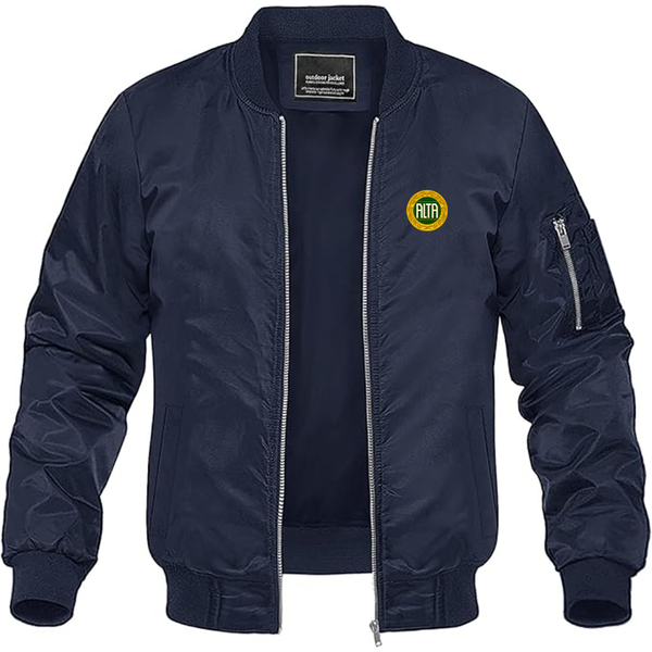 Men's Alta Automobile Logo Lightweight Bomber Jacket Windbreaker Softshell Varsity Jacket Coat