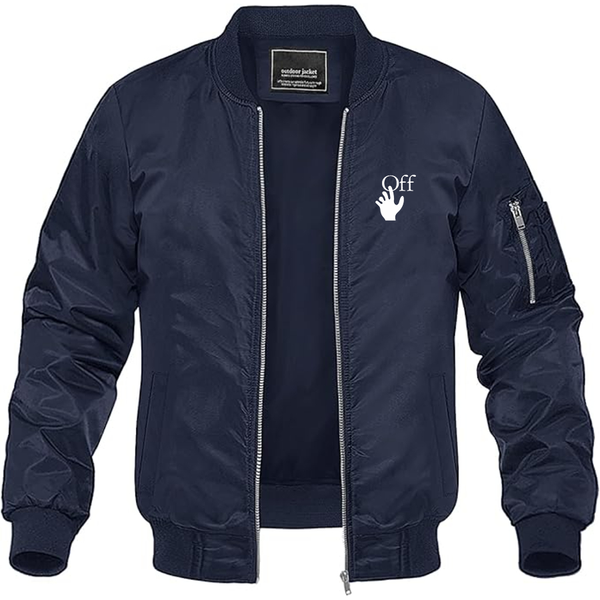 Men's Off-White Hand Logo  Lightweight Bomber Jacket Windbreaker Softshell Varsity Jacket Coat