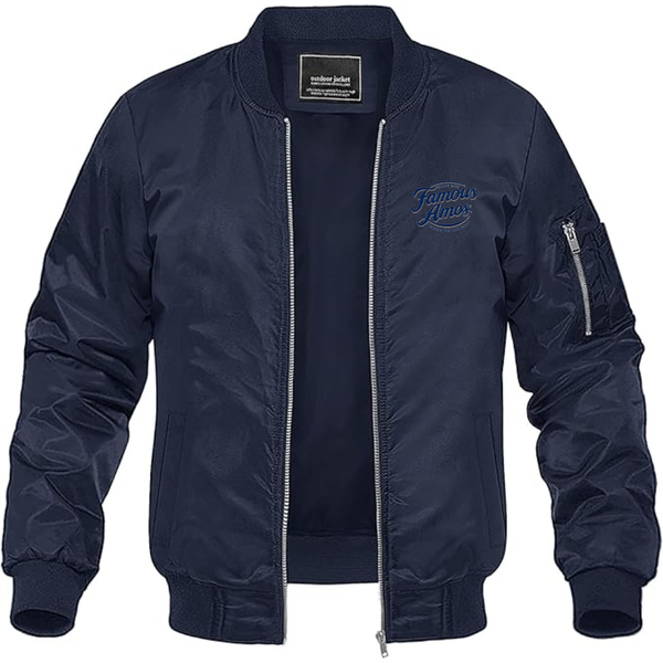 Men's Famous Amos Logo Lightweight Bomber Jacket Windbreaker Softshell Varsity Jacket Coat