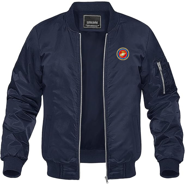 Men's USMC Emblem Lightweight Bomber Jacket Windbreaker Softshell Varsity Jacket Coat