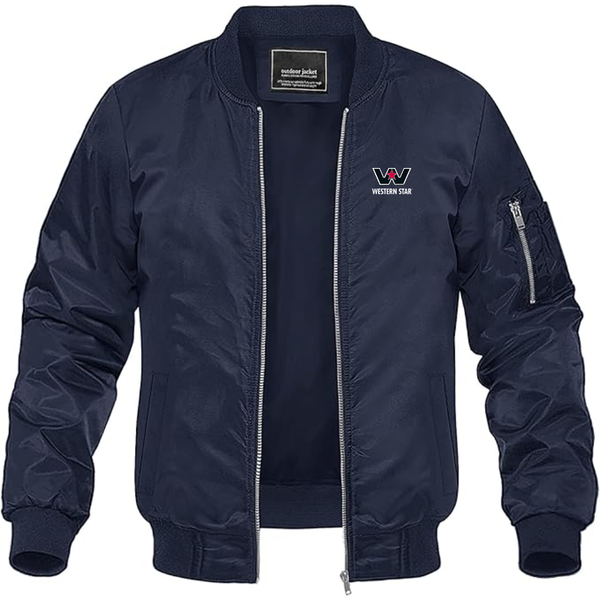 Men's Western Star Logo Lightweight Bomber Jacket Windbreaker Softshell Varsity Jacket Coat