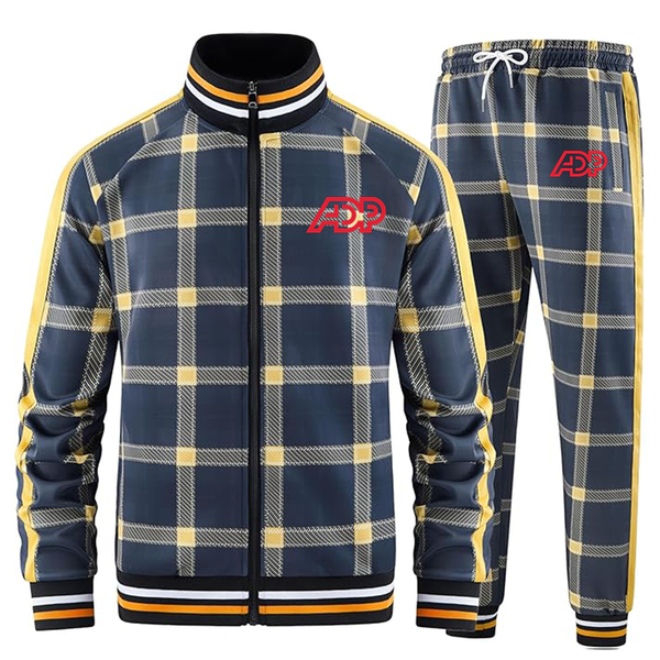 Men's ADP Full-zip Long Sleeve Plaid Track Jackets and Pants 2 Piece