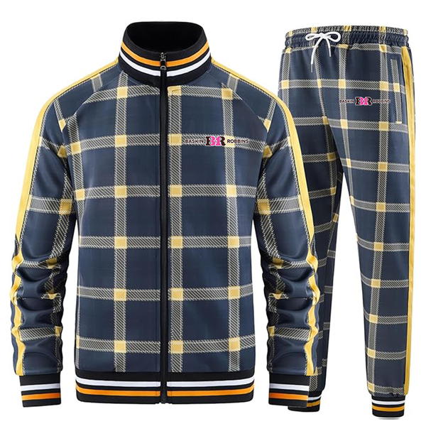 Men's Baskin-Rоbbins Full-zip Long Sleeve Plaid Track Jackets and Pants 2 Piece