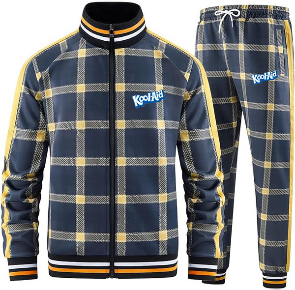Men's kool-Aid Tracksuits Full-zip Long Sleeve Plaid Track Jackets and Pants 2 Piece