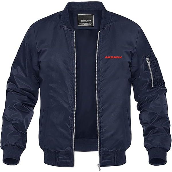 Men's Akbank Logo Lightweight Bomber Jacket Windbreaker Softshell Varsity Jacket Coat