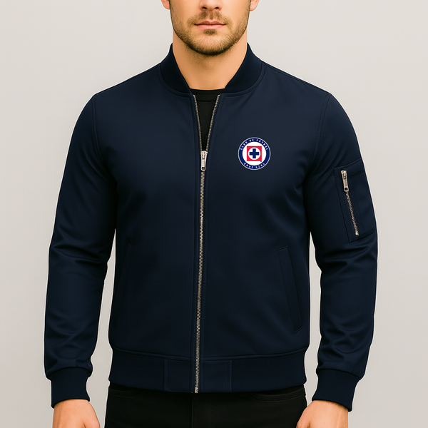 Men's Cruz Azul Football Club Lightweight Bomber Jacket Windbreaker Softshell Varsity Jacket Coat