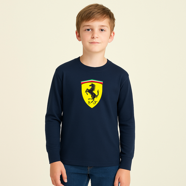 Youth Kids Ferrari Motorsport Car Long Sleeve T-Shirt
