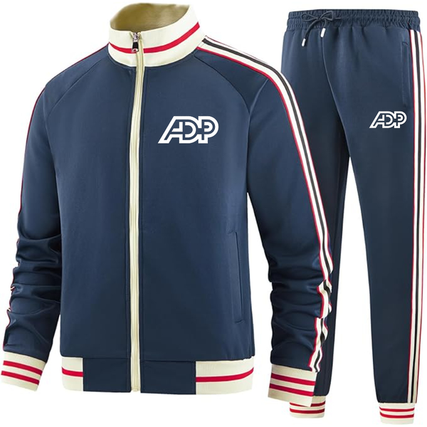 Men's ADP Tracksuit with Bold Striped Accents and Zippered Front
