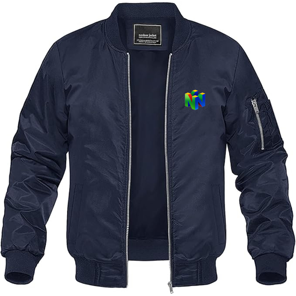 Men's Nintendo N64   Logo Lightweight Bomber Jacket Windbreaker Softshell Varsity Jacket Coat