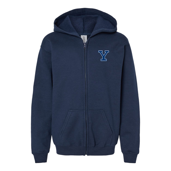Gildan Heavy Blend Youth Yale Bulldogs Full Zip Hooded Sweatshirt