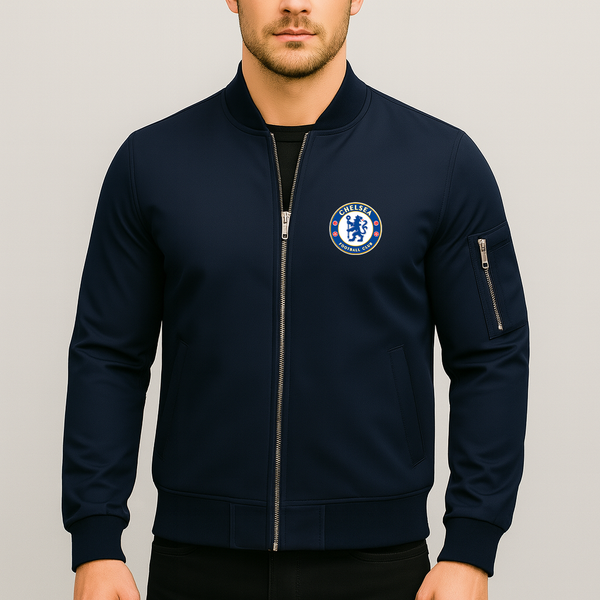 Men's Chelsea Soccer Lightweight Bomber Jacket Windbreaker Softshell Varsity Jacket Coat