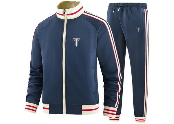 Men's Troy Trojans Two Piece Designer Tracksuit with Bold Striped Accents and Zippered Front Elevated Athletic Wear