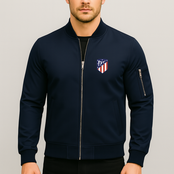 Men's Atletico Madrid FC Lightweight Bomber Jacket Windbreaker Softshell Varsity Jacket Coat