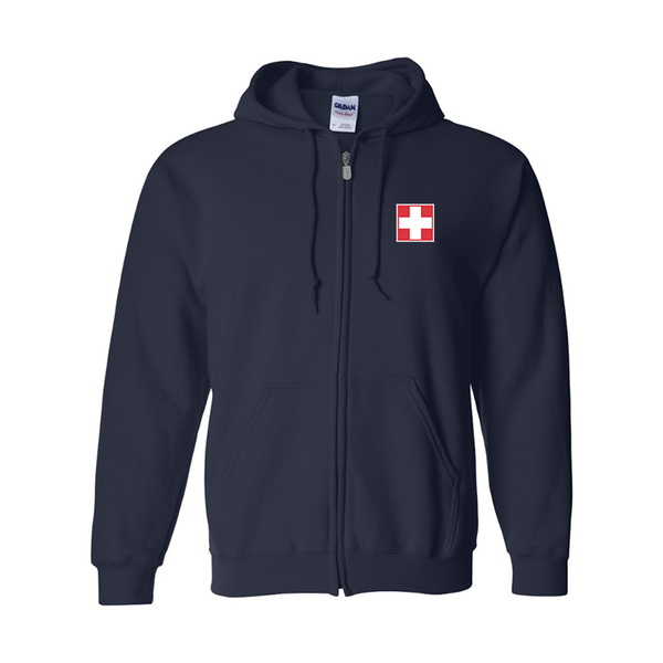 Men's Switzerland National Football Soccer Team Gildan  Heavy Blend Full Zip Hooded Sweatshirt