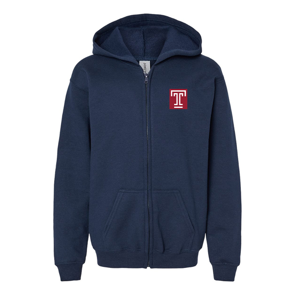 Gildan Heavy Blend Youth Temple Owls Full Zip Hooded Sweatshirt