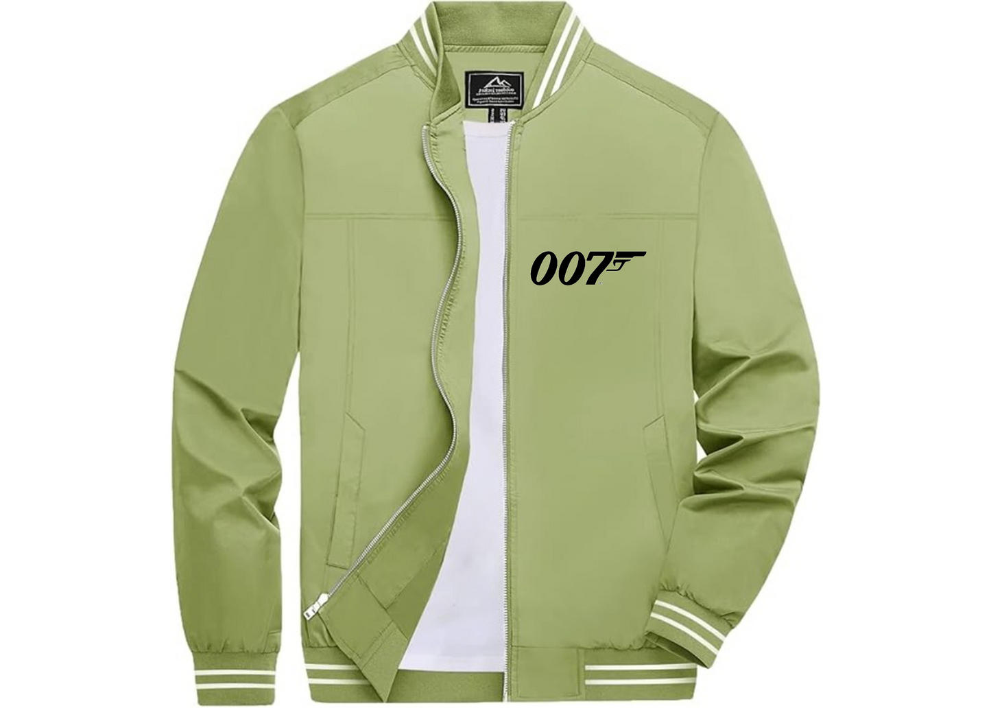 Men’s 007 James Bond Movie Lightweight Zip-Up Bomber Jacket with Ribbed Collar and Cuffs - Versatile Casual Outerwear