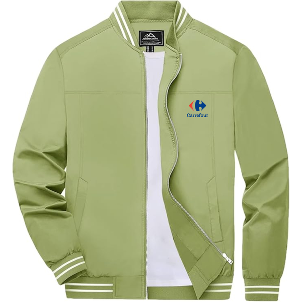 Men's  Carrefour Lightweight Zip-Up Bomber Jacket with Ribbed Collar and Cuffs Versatile Casual Outerwear