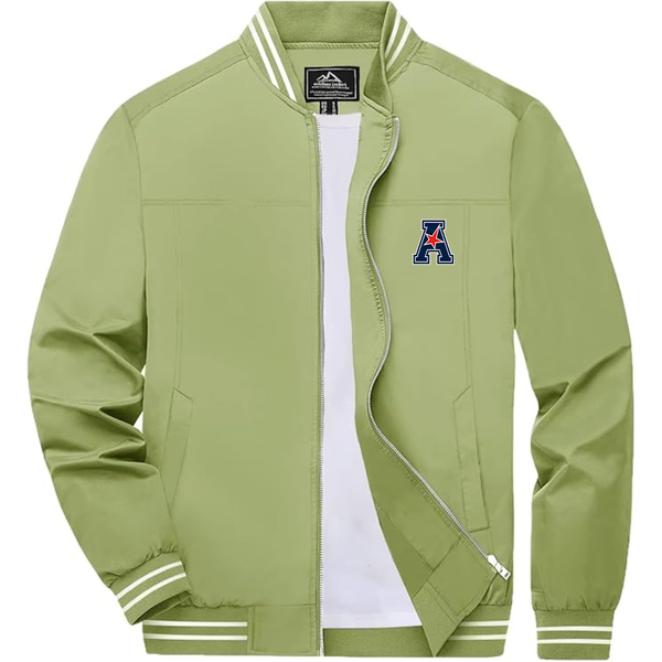 Men's  American Athletic Conference Lightweight Zip-Up Bomber Jacket with Ribbed Collar and Cuffs Versatile Casual Outerwear