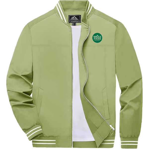 Men's  Whole Foods Market Lightweight Zip-Up Bomber Jacket  Ribbed Collar and Cuffs Outerwear