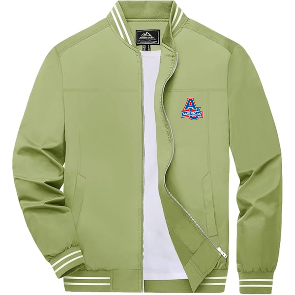 Men's  American Eagles Lightweight Zip-Up Bomber Jacket with Ribbed Collar and Cuffs Versatile Casual Outerwear