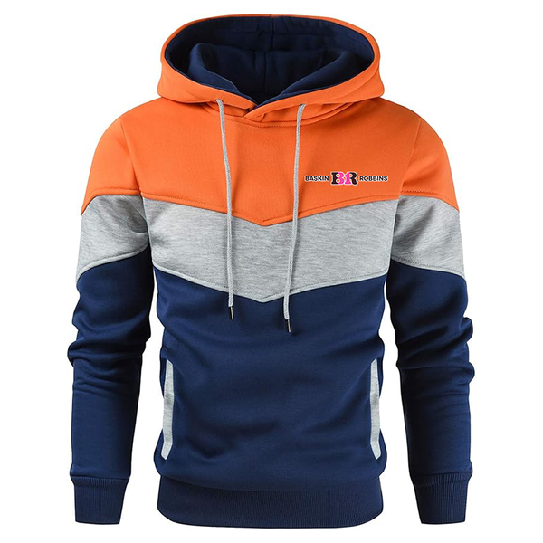 Men's Baskin-Rоbbins   Novelty Color Block Pullover Fleece Hoodie Long Sleeve Casual