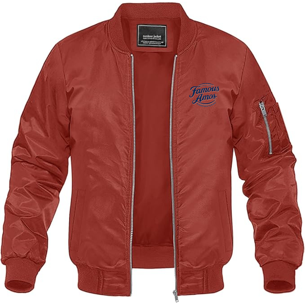 Men's Famous Amos Logo Lightweight Bomber Jacket Windbreaker Softshell Varsity Jacket Coat