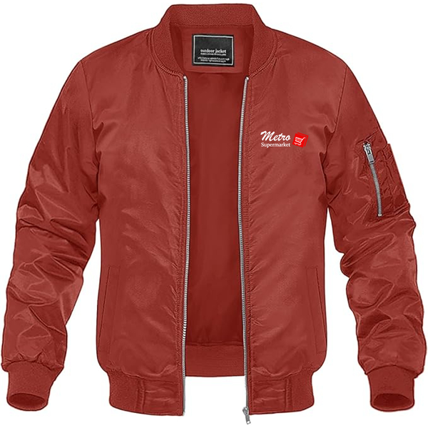 Men's Metro Supermarket Logo Lightweight Bomber Jacket Windbreaker Softshell Varsity Jacket Coat