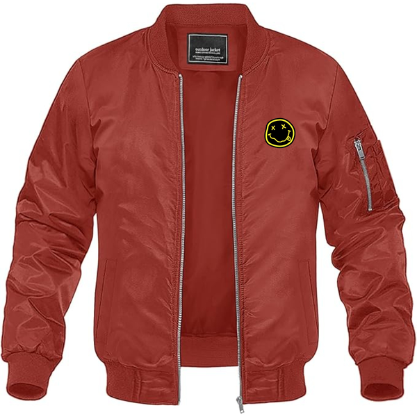 Men's Nirvana Yellow and Black Face Lightweight Bomber Jacket Windbreaker Softshell Varsity Jacket Coat