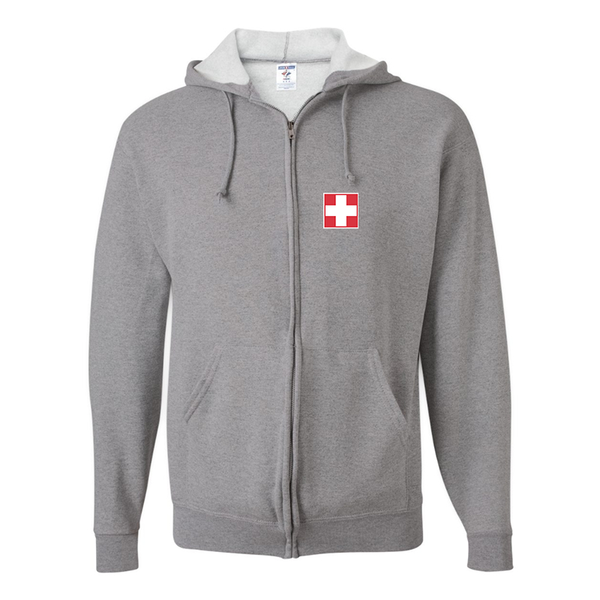 Men's Switzerland National Football Soccer Team JERZEES NuBlend Full-Zip Hooded Sweatshirt