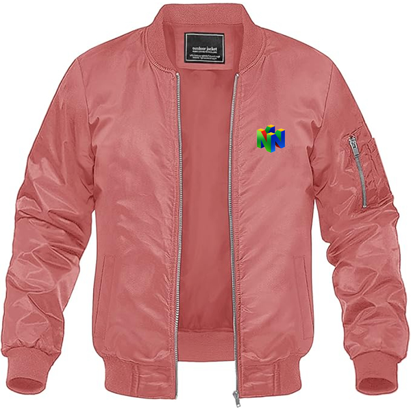 Men's Nintendo N64   Logo Lightweight Bomber Jacket Windbreaker Softshell Varsity Jacket Coat