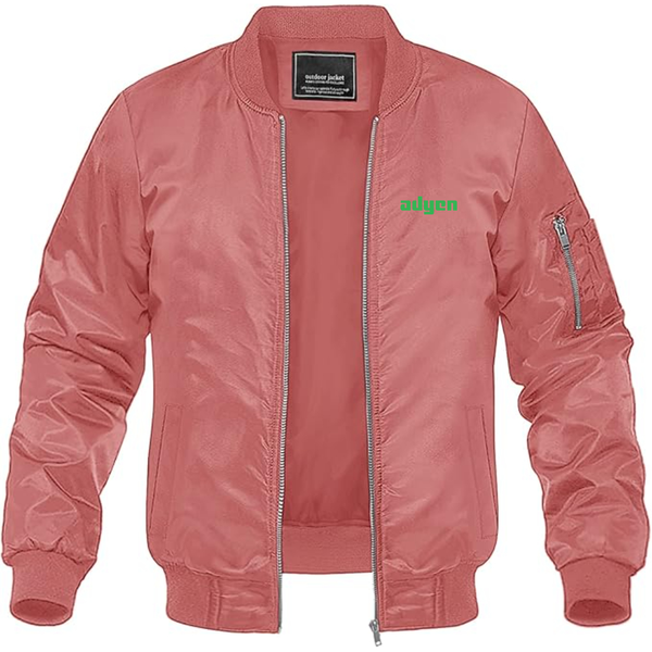 Men's Adyen Logo Lightweight Bomber Jacket Windbreaker Softshell Varsity Jacket Coat
