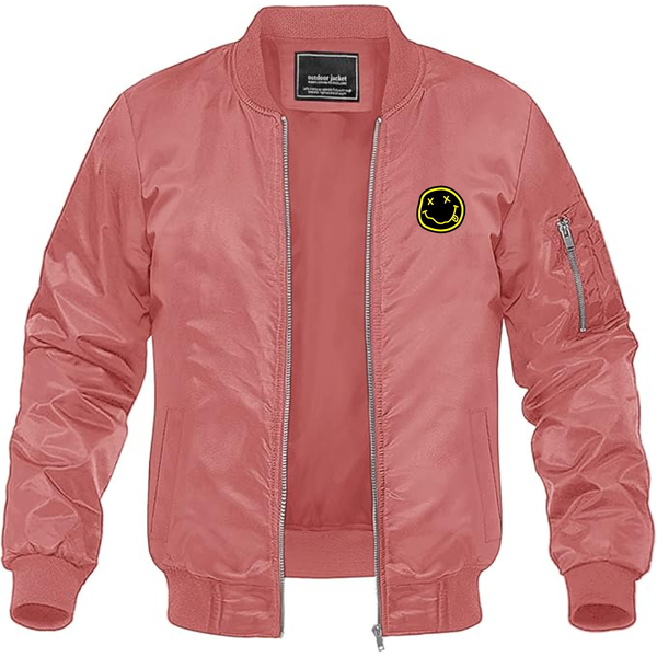 Men's Nirvana Yellow and Black Face Lightweight Bomber Jacket Windbreaker Softshell Varsity Jacket Coat