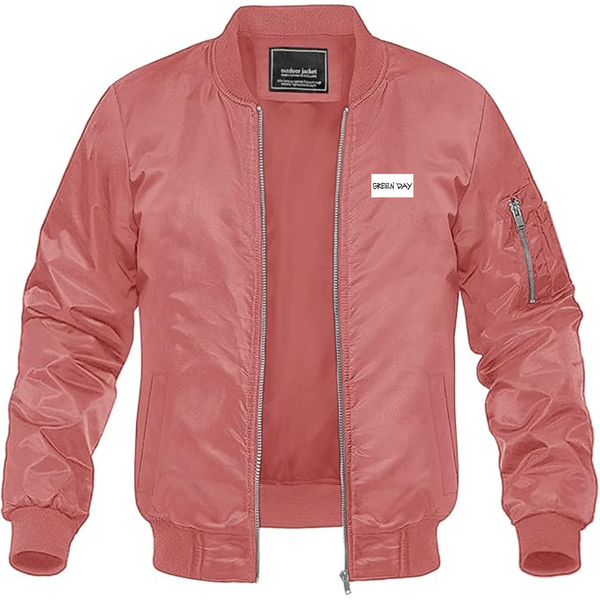 Men's Green Day Logo Lightweight Bomber Jacket Windbreaker Softshell Varsity Jacket Coat