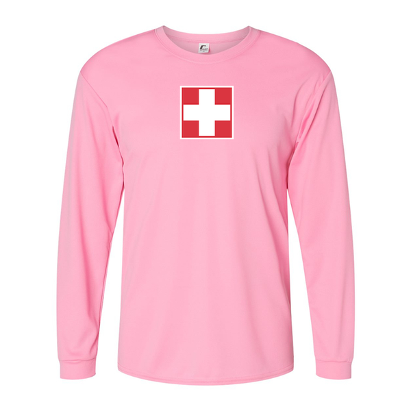Men's Switzerland National Football Soccer Team  Performance Long Sleeve T-Shirt