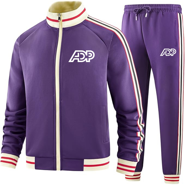 Men's ADP Tracksuit with Bold Striped Accents and Zippered Front