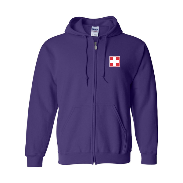 Men's Switzerland National Football Soccer Team Gildan  Heavy Blend Full Zip Hooded Sweatshirt