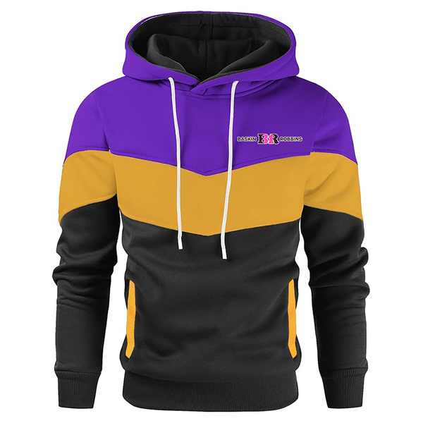 Men's Baskin-Rоbbins   Novelty Color Block Pullover Fleece Hoodie Long Sleeve Casual