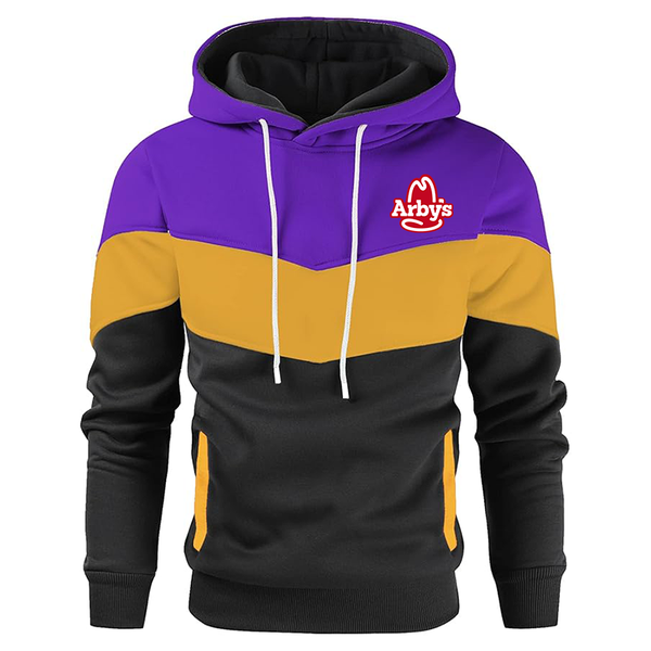 Men's Arbys  Novelty Color Block Pullover Fleece Hoodie Long Sleeve Casual