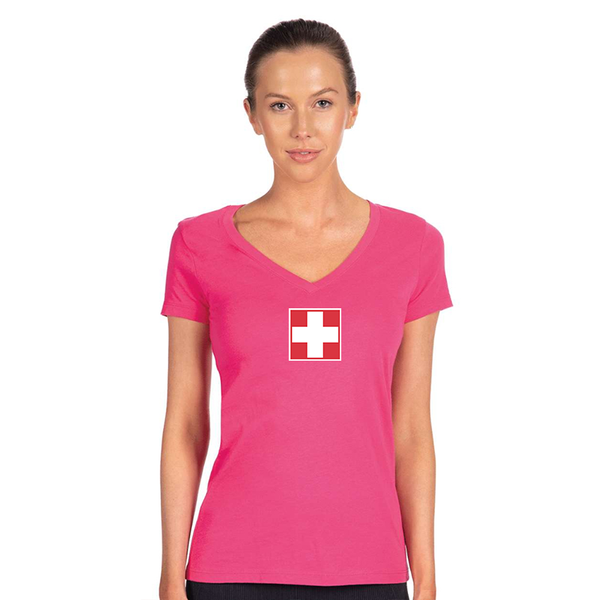 Women's  Switzerland National Football Soccer Team  Next Level V-Neck T-Shirt