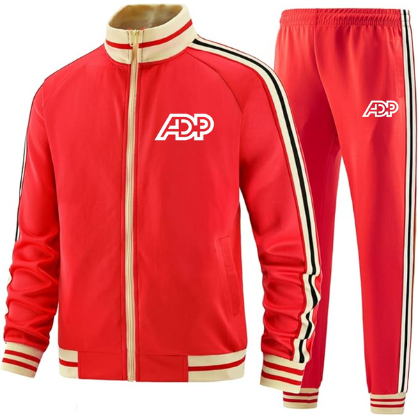 Men's ADP Tracksuit with Bold Striped Accents and Zippered Front