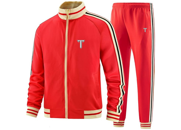 Men's Troy Trojans Two Piece Designer Tracksuit with Bold Striped Accents and Zippered Front Elevated Athletic Wear